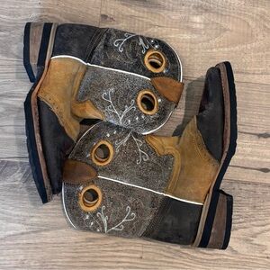 Western Rodeo Boots – Multi-Tone Leather Square Toe | Kids Size 3 Made in Mexico